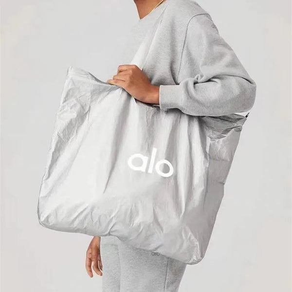 Alo Yoga Silver Textured Shopping Tote