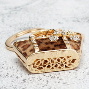 Luxurious Leopard Crystals Handbag Keychain