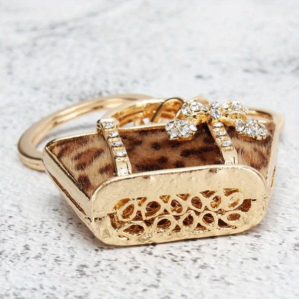Luxurious Leopard Crystals Handbag Keychain
