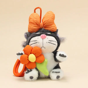 Angry Cat Sweet Sunflower Bow Keychain