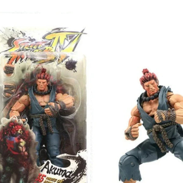 Action figure of Akuma from Street Fighter with packaging on a white background