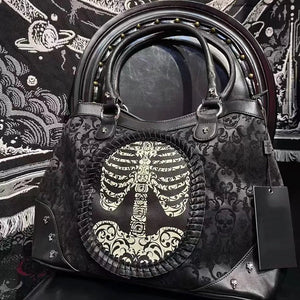 Nocturne Flocked Ribcage Skeleton Handbag