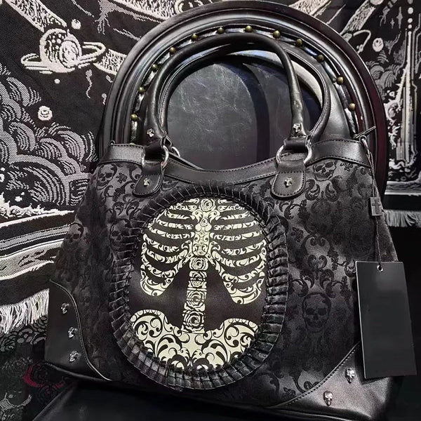 Nocturne Flocked Ribcage Skeleton Handbag