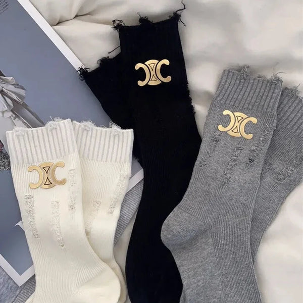 SEL-N Distressed Ribbed Socks (Set of 4)