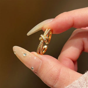 Double-Layer Luxe Zircon Bowknot Ring