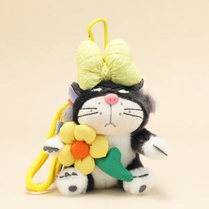 Angry Cat Sweet Sunflower Bow Keychain
