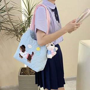 Pastel Puppy Patch Quilted Tote Bag