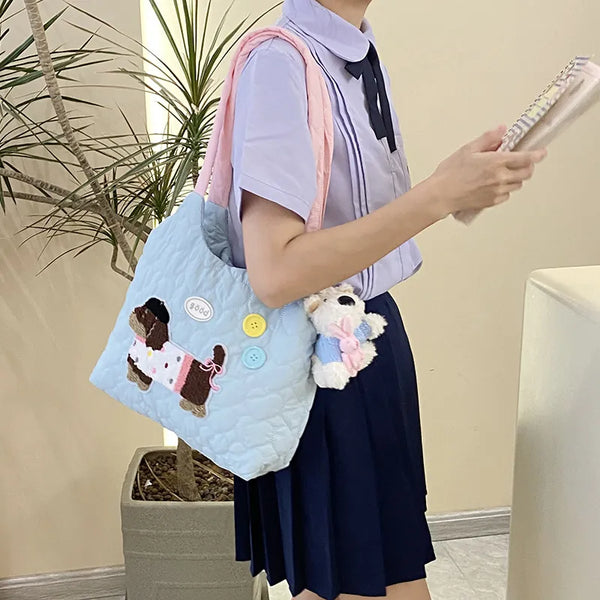 Pastel Puppy Patch Quilted Tote Bag