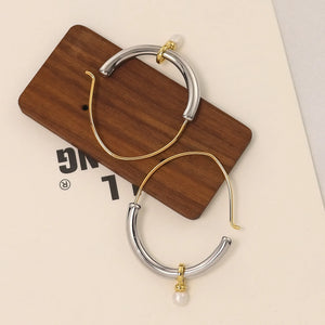 T-Luxe Duo Horizon Pearl Hoop Earrings