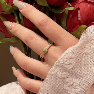 Double-Layer Luxe Zircon Bowknot Ring