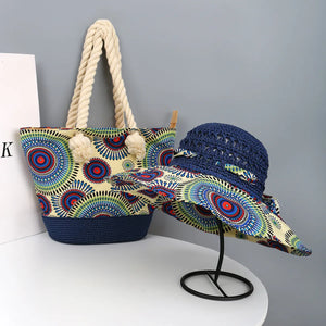 Bohemian Sun Hat and Matching Tote Bag Set