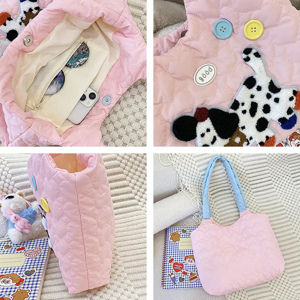 Pastel Puppy Patch Quilted Tote Bag