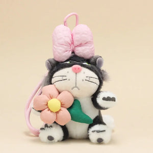 Angry Cat Sweet Sunflower Bow Keychain