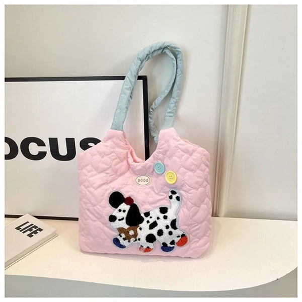 Pastel Puppy Patch Quilted Tote Bag
