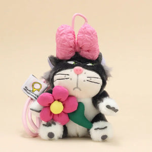 Angry Cat Sweet Sunflower Bow Keychain