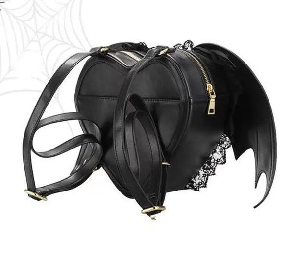 Nocturnia Harajuku Goth Bat-Wing Heart Bag