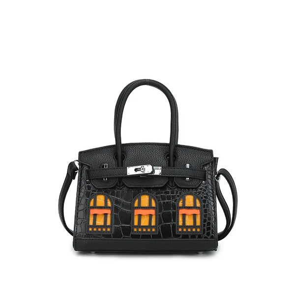 BRKN Architectural Facade Croco-Embossed Handbag