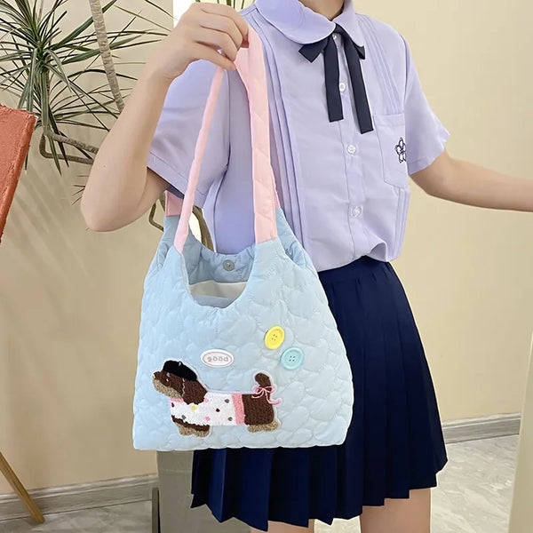 Pastel Puppy Patch Quilted Tote Bag