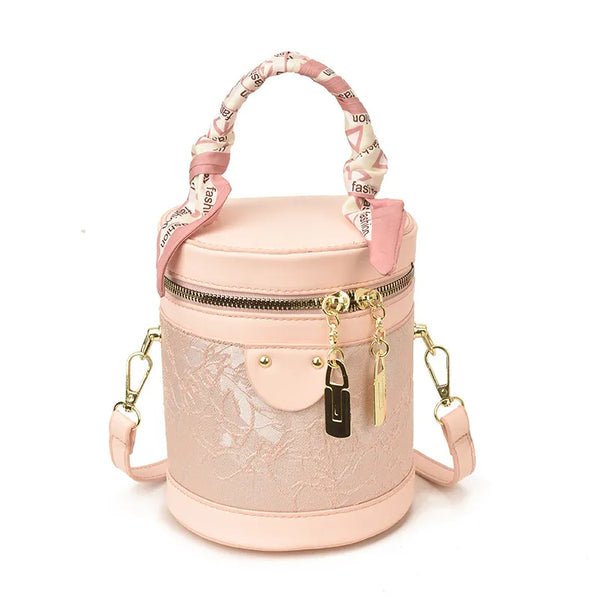 Jacquard Petal Cylinder Pouch Handbag