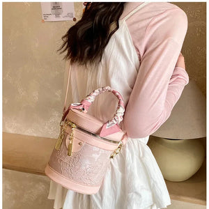 Jacquard Petal Cylinder Pouch Handbag