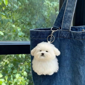 Realistic Maltese Pup Plush Keychain