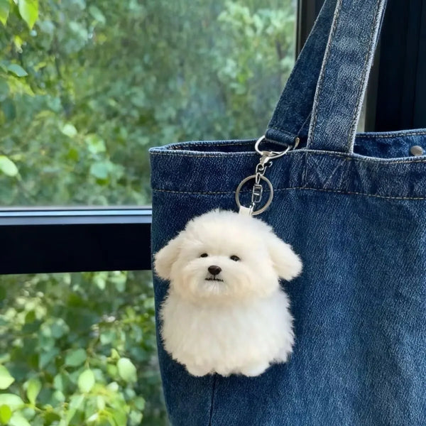 Realistic Maltese Pup Plush Keychain