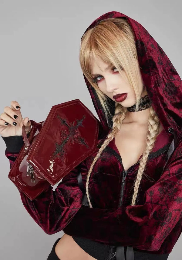 Nocturnia Crimson Crypt Gothic Coffin Handbag