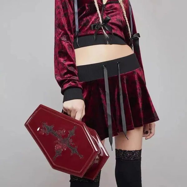 Nocturnia Crimson Crypt Gothic Coffin Handbag