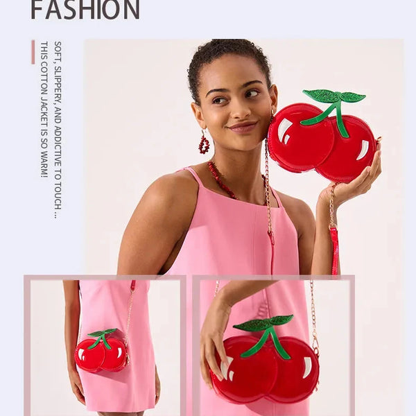 Berry-Sweet Double Cherry Novelty Crossbody Bag