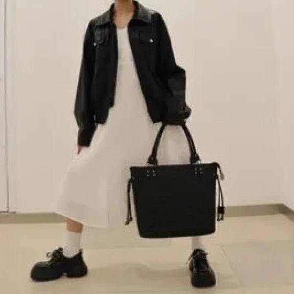Nocturnia Harajuku Gothic Ribcage Embossed Tote Bag