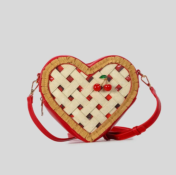 Berry-Sweet Cherry Pie Heart Novelty Crossbody Bag