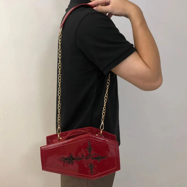 Nocturnia Crimson Crypt Gothic Coffin Handbag