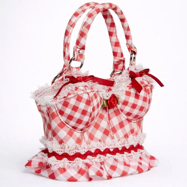 Berry-Sweet Gingham Corset Bust Crossbody Bag