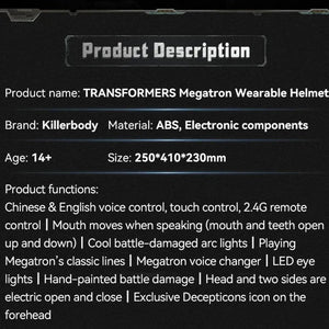 Killerbody Megatron Trans4mers Smart Helmet