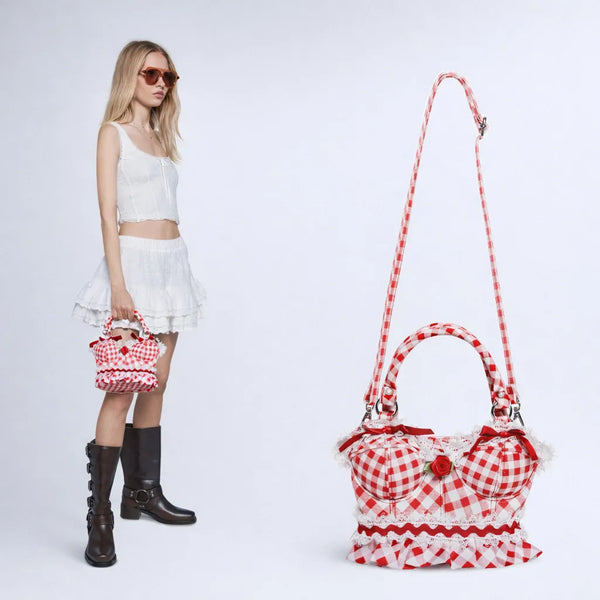 Berry-Sweet Gingham Corset Bust Crossbody Bag