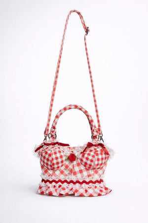 Berry-Sweet Gingham Corset Bust Crossbody Bag