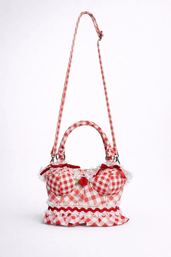 Berry-Sweet Gingham Corset Bust Crossbody Bag