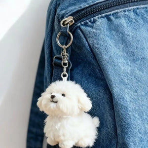 Realistic Maltese Pup Plush Keychain