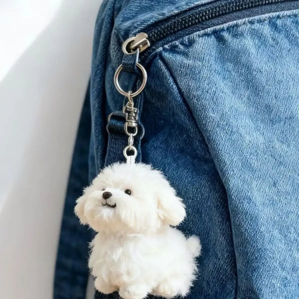 Realistic Maltese Pup Plush Keychain
