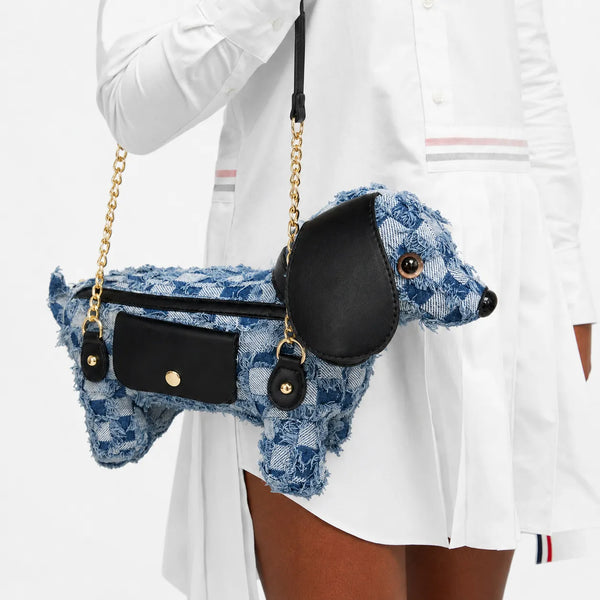 Berry-Sweet Denim Dachshund Distressed Patchwork Bag