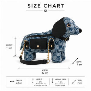 Berry-Sweet Denim Dachshund Distressed Patchwork Bag