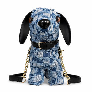 Berry-Sweet Denim Dachshund Distressed Patchwork Bag