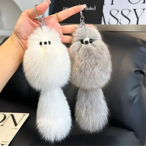 Real Fox Fur Plush Keychain