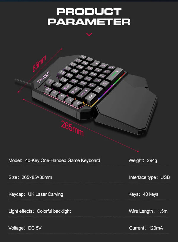 Thunderwolf T19 One Handed Keyboard