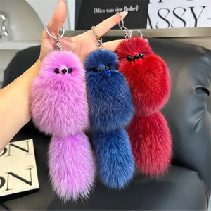 Real Fox Fur Plush Keychain