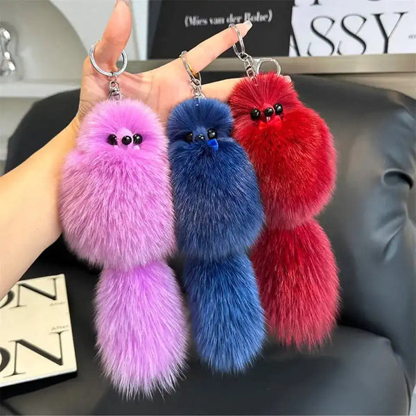 Real Fox Fur Plush Keychain