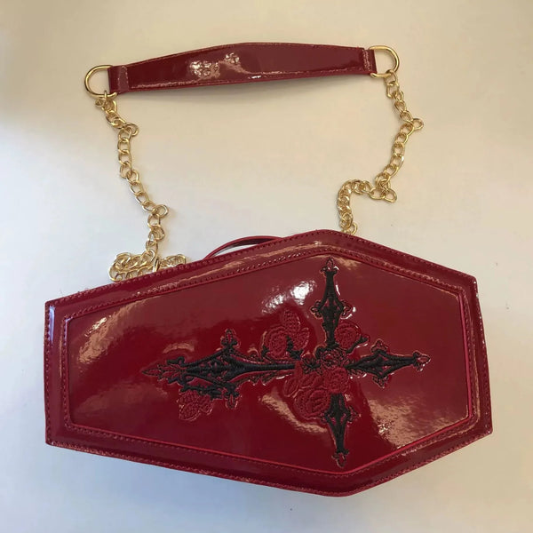 Nocturnia Crimson Crypt Gothic Coffin Handbag
