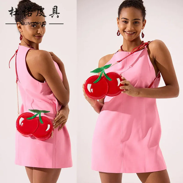 Berry-Sweet Double Cherry Novelty Crossbody Bag