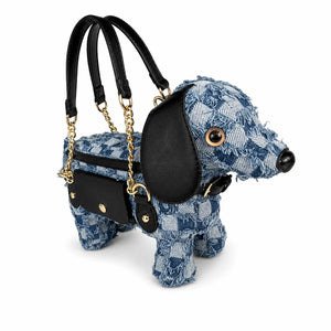 Berry-Sweet Denim Dachshund Distressed Patchwork Bag