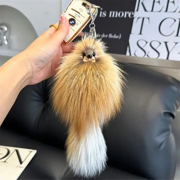 Real Fox Fur Plush Keychain